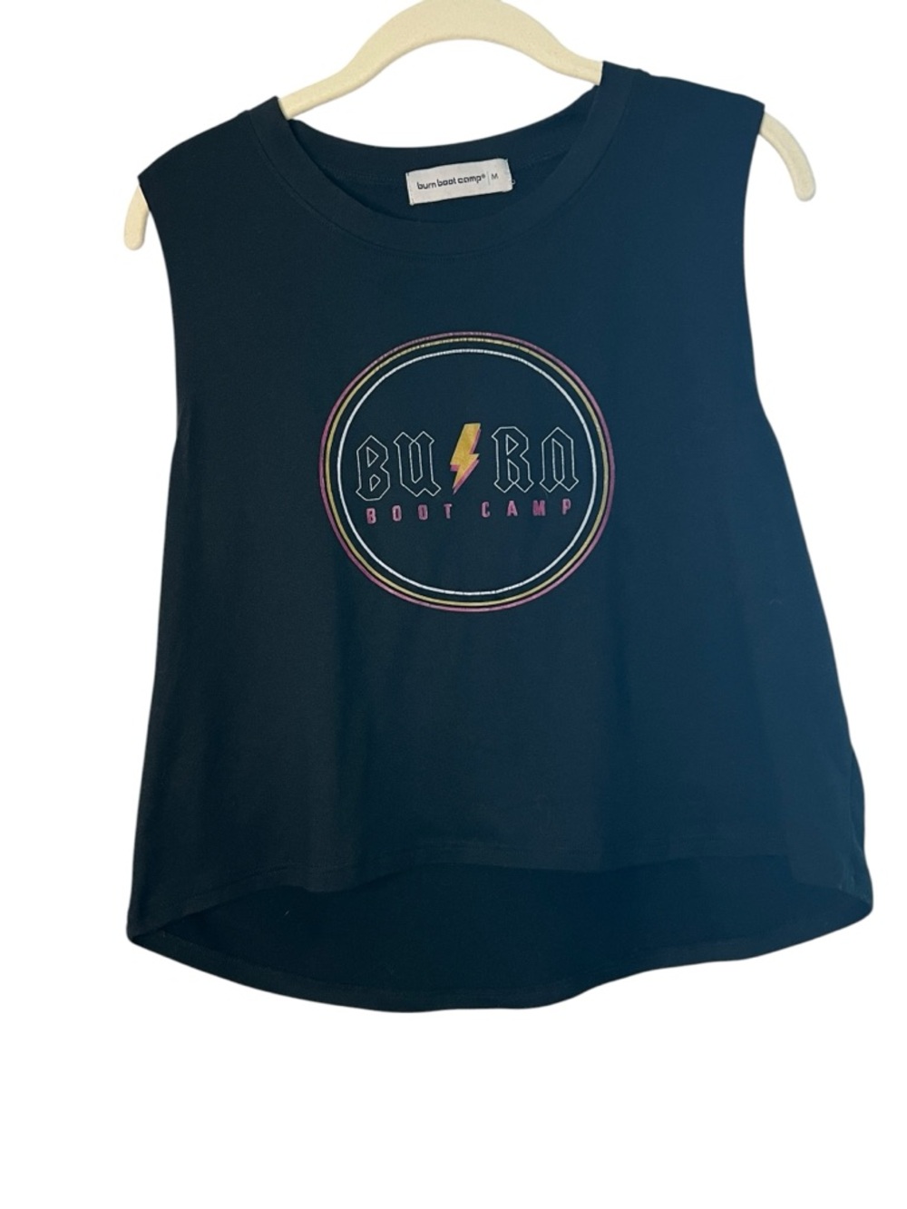 Burn Boot Camp Women's Sleeveless Black Logo Muscle Crop Top Size M